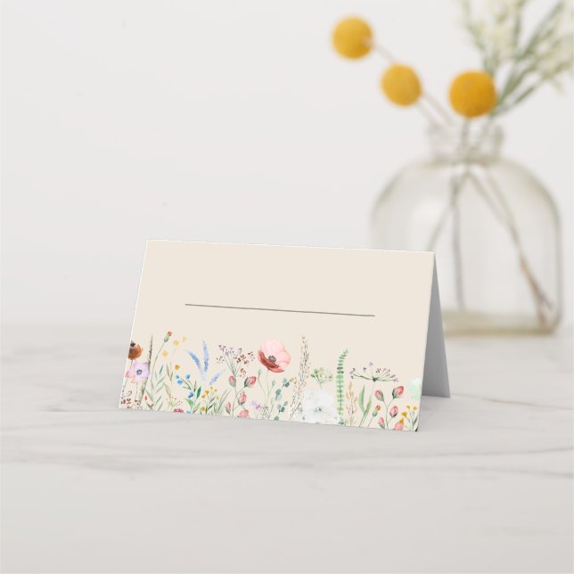 Taupe Wildflower Meadow Wedding Place Card (Front)