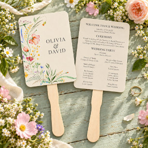 Taupe Wildflower Meadow Wedding Program Hand Fan