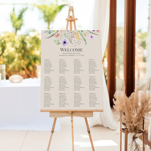 Taupe Wildflower Meadow Wedding Seating Chart Foam Board