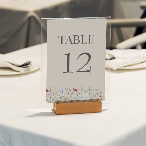Taupe Wildflower Meadow Wedding Table Number Card