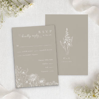 Taupe Wildflower RSVP Card Neutral Wedding Insert