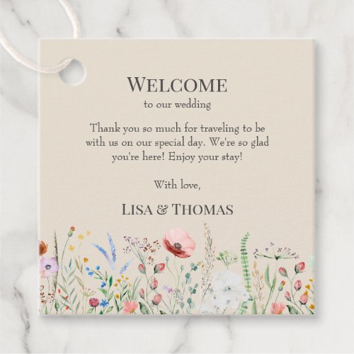 Taupe Wildflowers Meadow Wedding Welcome Gift Tag