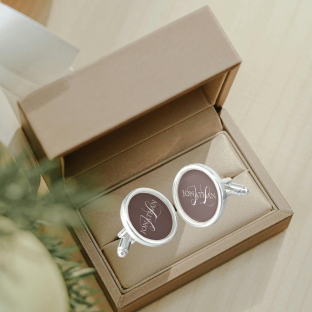 Taupe with White Stylized Monogram Cufflinks (In Situ Box)