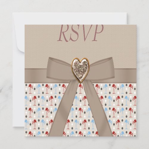 Taupe Wonderland Flamingos RSVP Wedding Invite