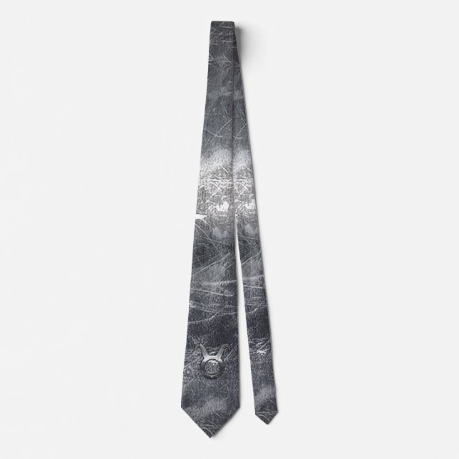 Tauraus Zodiac Sign in Grunge Distressed Style Neck Tie (Front)
