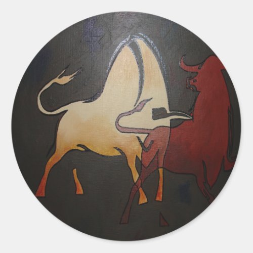 Taurean Bulls Animal Abstract Art Classic Round Sticker