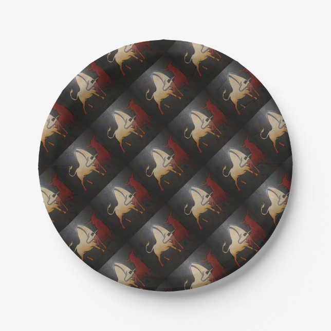 Taurean Bulls Animal Abstract Art Paper Plates (Front)