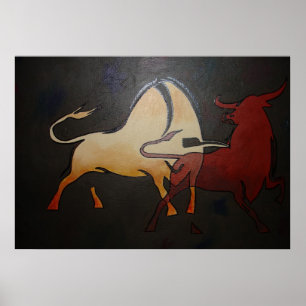 Taurean Bulls Animal Abstract Art Poster
