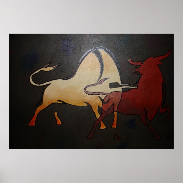 Taurean Bulls Animal Abstract Art Poster (Front)