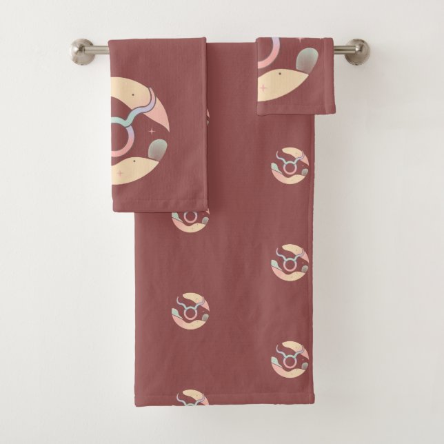 TAURUS, Abstract Design of the Zodiac Sign,  Bath Towel Set (Insitu)