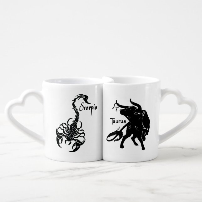 Taurus and Scorpio Zodiac Coffee Mug Set (Front Nesting)