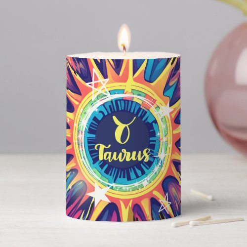 Taurus astrology birth sign zodiac psychedelic pillar candle