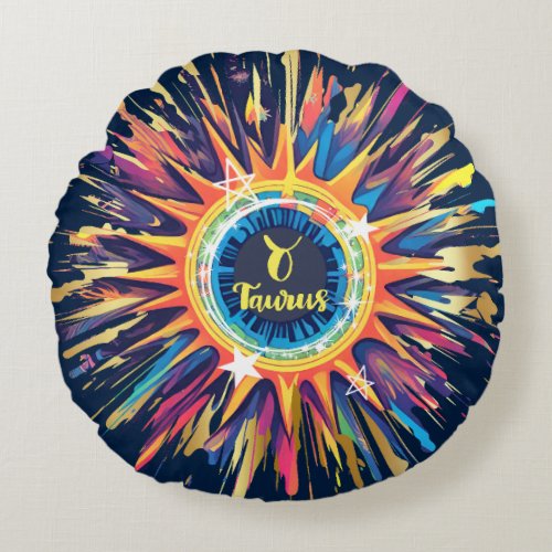 Taurus astrology birth sign zodiac psychedelic round pillow
