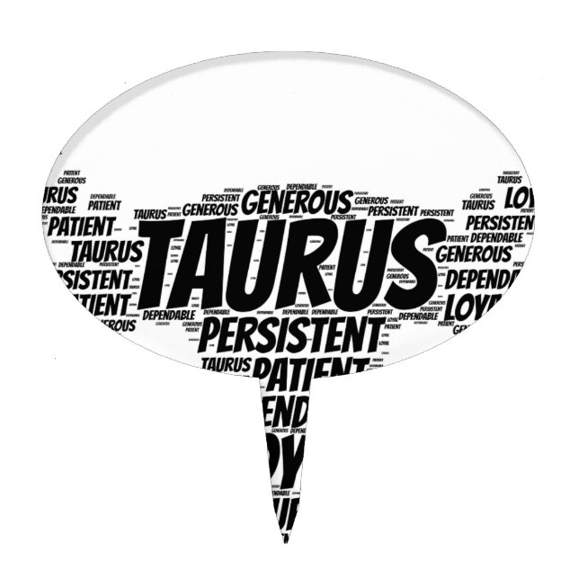 Taurus Astrology Zodiac Sign Word Cloud Cake Topper (Front)