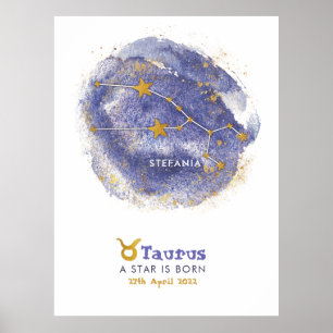 Taurus Baby Name Zodiac Starry Nursery Poster