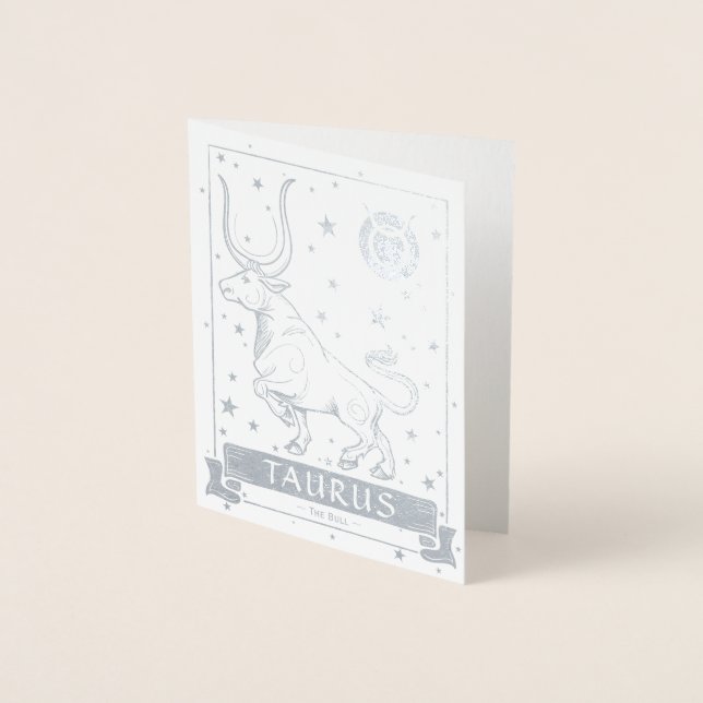 Taurus Birthday | Elegant Astrology Zodiac Silver Foil Card (Front)