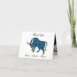 Taurus Blue Impressionist Painting Style with Gold Letterpress Thank You Card