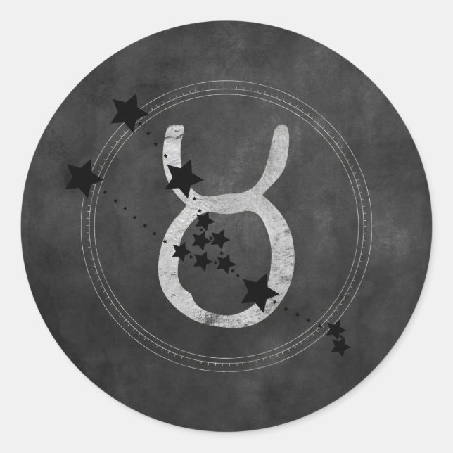 Taurus bull black stars silver zodiac symbol classic round sticker (Front)