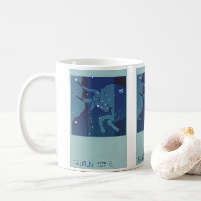 Taurus Bull Constellation Vintage Zodiac Astrology Coffee Mug (With Donut)