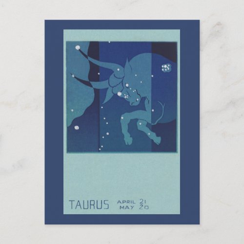 Taurus Bull Constellation Vintage Zodiac Astrology Postcard