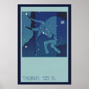 Taurus Bull Constellation Vintage Zodiac Astrology Poster