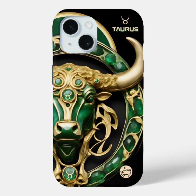 Taurus Bull, Emerald and Gold Personalized Case-Mate iPhone Case (Back)