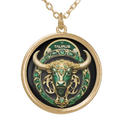 Taurus Bull Emerald and Gold Personalized Gold Plated Necklace