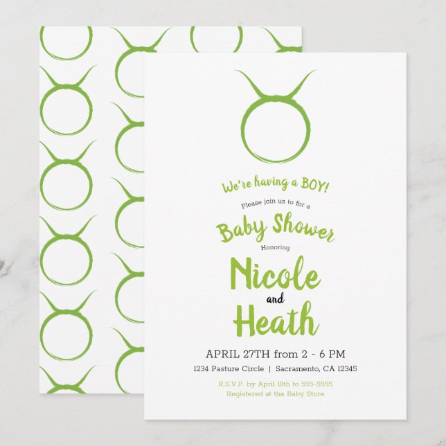 TAURUS Bull Green Astrology Zodiac Baby Shower   Invitation (Front/Back)