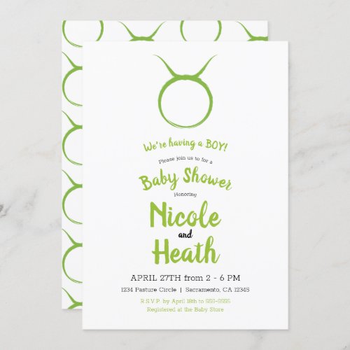 TAURUS Bull Green Astrology Zodiac Baby Shower   Invitation