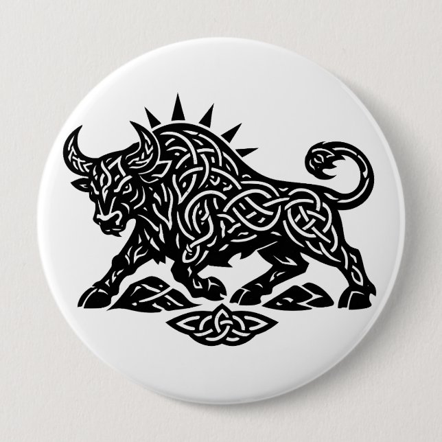 Taurus Bull Sigil — Earthbound Zodiac Inkwork Button (Front)
