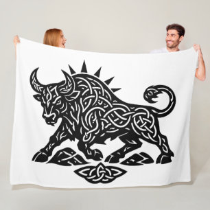 Taurus Bull Sigil — Earthbound Zodiac Inkwork Fleece Blanket
