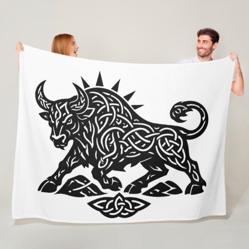 Taurus Bull Sigil — Earthbound Zodiac Inkwork Fleece Blanket