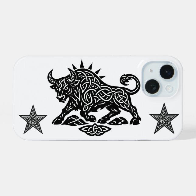 Taurus Bull Sigil — Earthbound Zodiac Inkwork iPhone 15 Case (Back Horizontal)