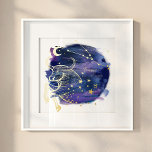 Taurus Bull Sign of the Zodiac Custom Birth Date<br><div class="desc">Personalized Taurus bull zodiac birth date real foil wall art print. Beautiful personalized astrology theme print featuring a deep navy and purple night sky with our hand-drawn zodiac Taurus bull, constellation, and stars in real gold foil. Makes a great personalized birthday gift for the astrology lover. Design by Moodthology Papery....</div>