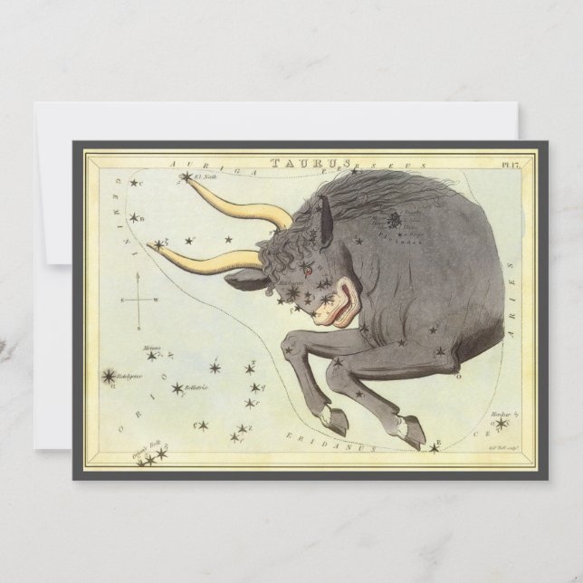 Taurus Bull, Vintage Constellation Urania's Mirror Invitation (Front)