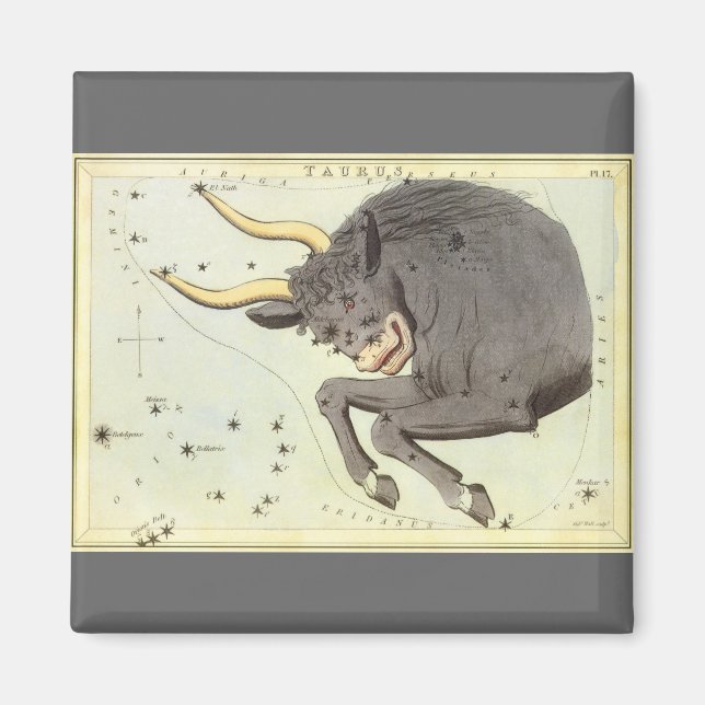 Taurus Bull, Vintage Constellation Urania's Mirror Magnet (Front)