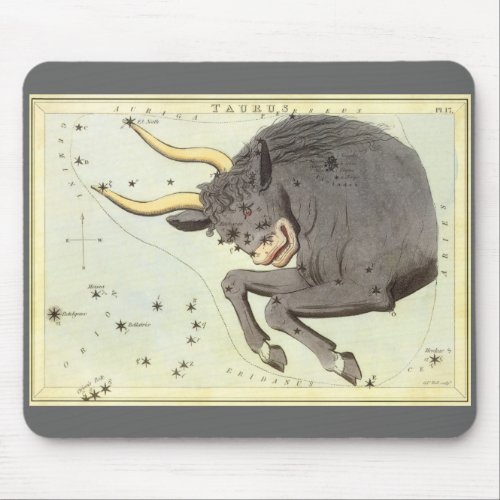 Taurus Bull Vintage Constellation Uranias Mirror Mouse Pad