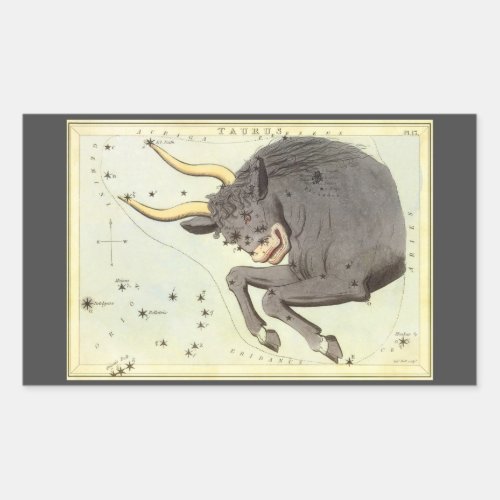 Taurus Bull Vintage Constellation Uranias Mirror Rectangular Sticker