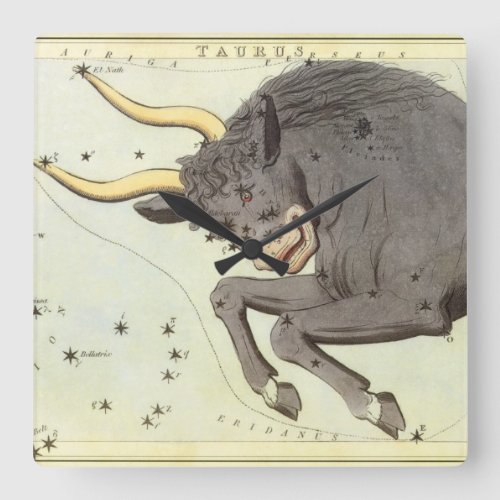 Taurus Bull Vintage Constellation Uranias Mirror Square Wall Clock