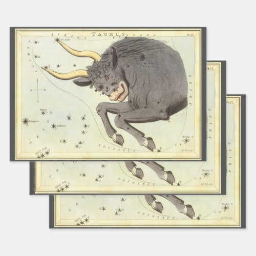 Taurus Bull Vintage Constellation Uranias Mirror Wrapping Paper Sheets