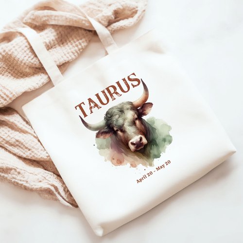Taurus Bull Watercolor Zodiac Sign Birthday Tote Bag