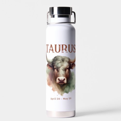 Taurus Bull Watercolor Zodiac Sign Birthday Water Bottle