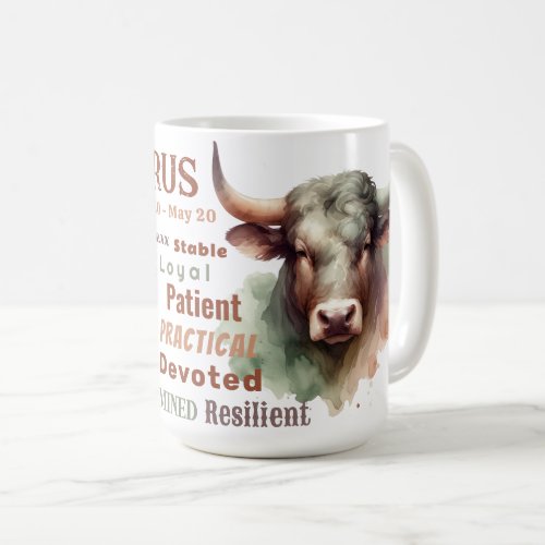 Taurus Bull Watercolor Zodiac Sign Traits Birthday Coffee Mug