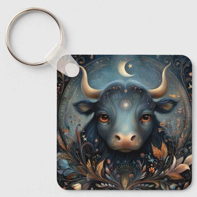 Taurus Bull Zodiac Astrology Celestial Birthday Keychain (Front)