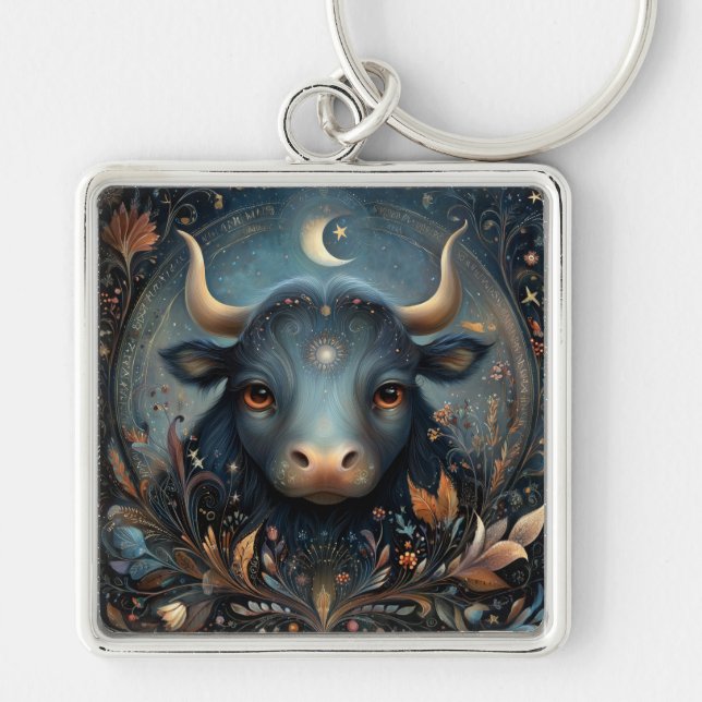 Taurus Bull Zodiac Astrology Celestial Birthday Keychain (Front)