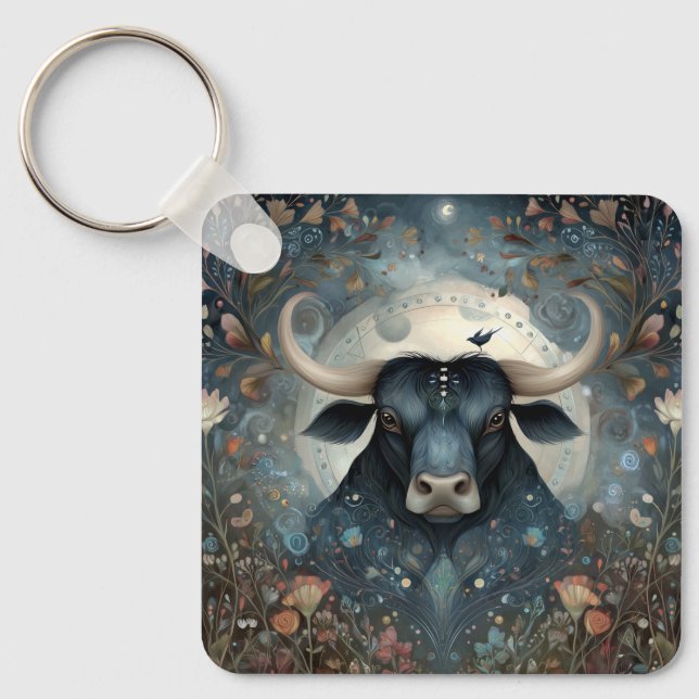 Taurus Bull Zodiac Astrology Mystical Birthday Keychain (Front)