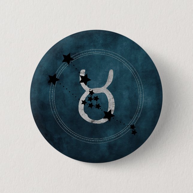 Taurus bull zodiac constellation distressed teal button (Front)