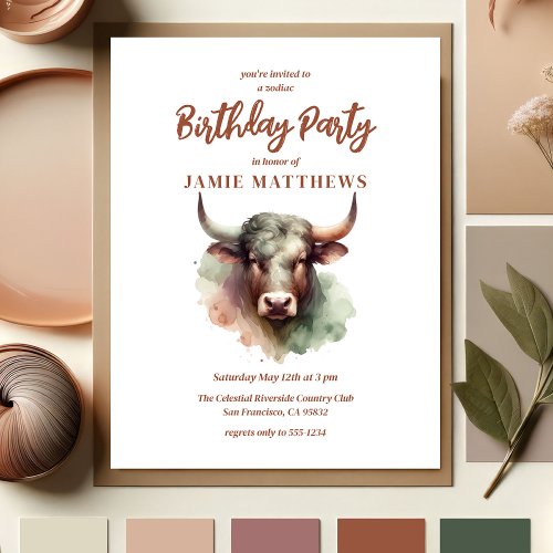 Taurus Bull Zodiac Themed Birthday Party Invitation Postcard