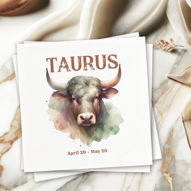 Taurus Bull Zodiac Themed Birthday Party Napkins (Coordinate Your Taurus Zodiac-Themed Party with Extras Like These Customizable Paper Napkins!)