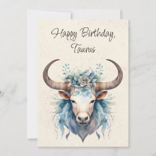 Taurus Bull Zodiac Watercolor Birthday Card
